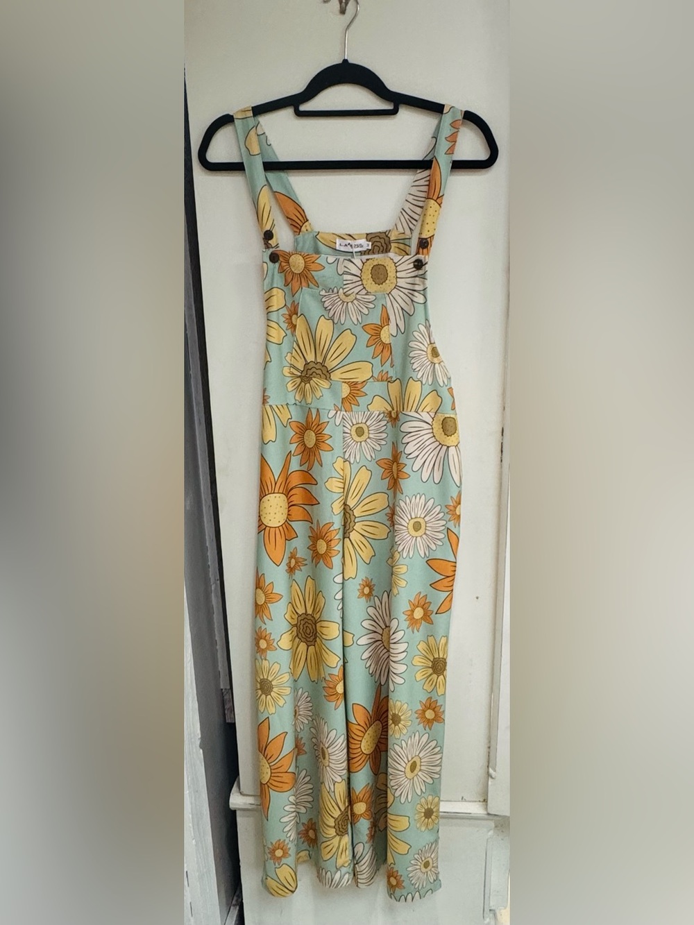 L. A. Soul Mint Overalls with Yellow & Orange Sunflowers